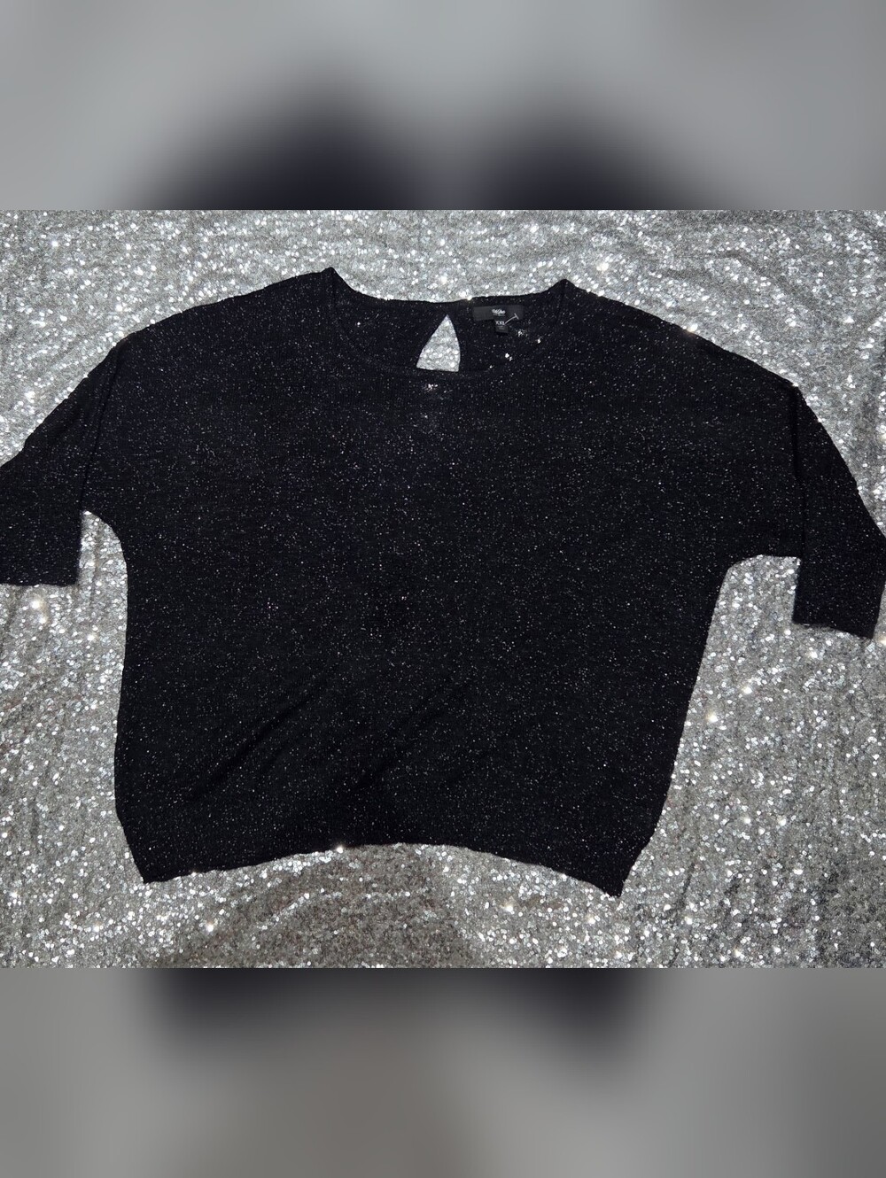 Women's Black Sparkle Crew Neck Sweater